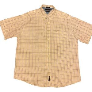 Tommy Hilfiger‎ Golf Short Sleeve White and Blue Plaid Linen Shirt Size XL